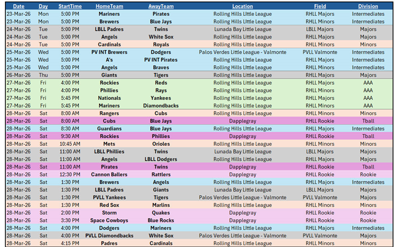 RHLL Games This Week!