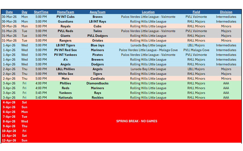 RHLL Games This Week!