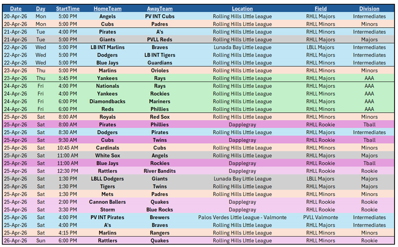 RHLL Games This Week!