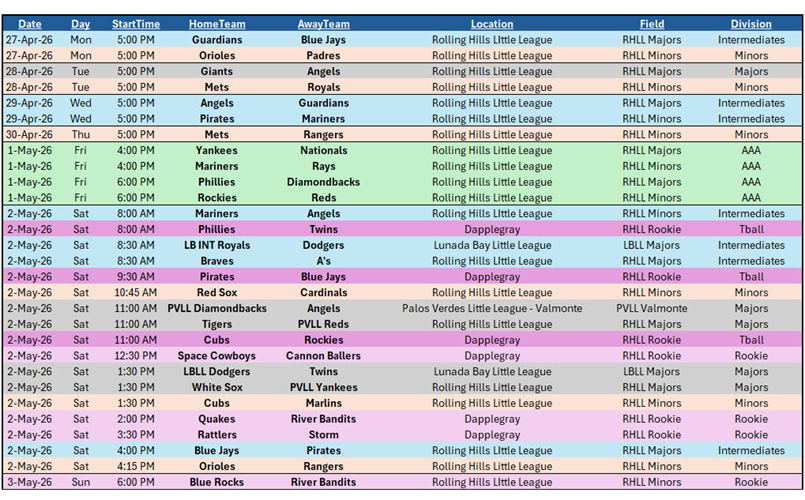 RHLL Games This Week!
