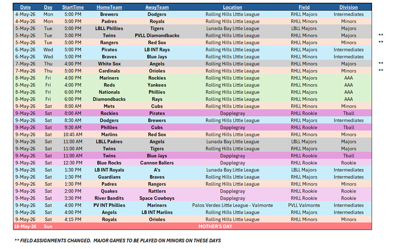RHLL Games This Week!